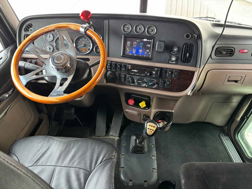 The interior of a peterbilt 379 semi truck
